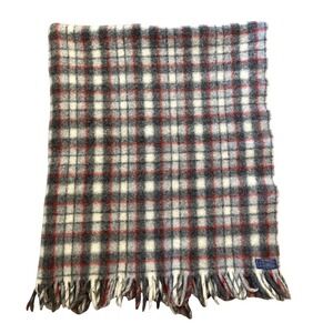 Vtg Pendleton Small Throw Virgin Wool Blanket Plaid Red Grey 40"x 48" Lap Baby